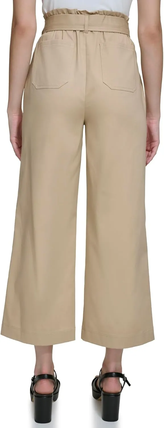 Calvin Klein Women's Woven Cropped Wide Leg Pant with Belt