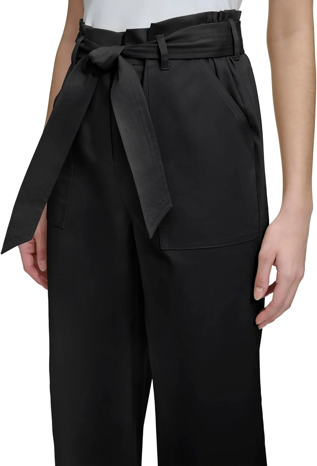 Calvin Klein Women's Woven Cropped Wide Leg Pant with Belt
