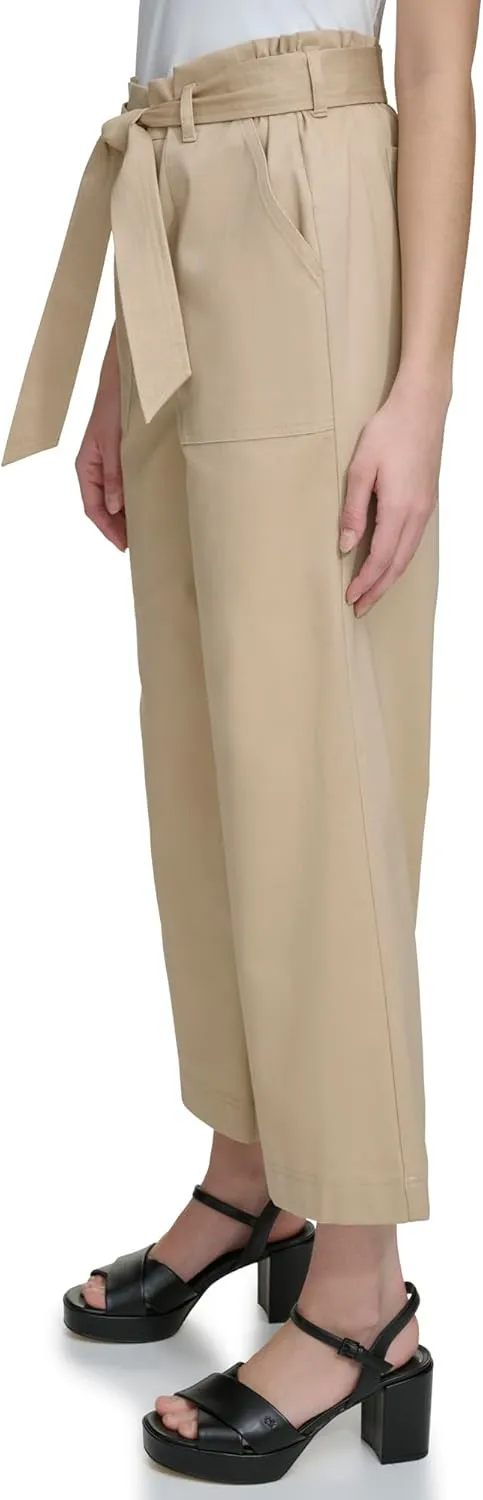 Calvin Klein Women's Woven Cropped Wide Leg Pant with Belt