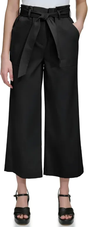 Calvin Klein Women's Woven Cropped Wide Leg Pant with Belt
