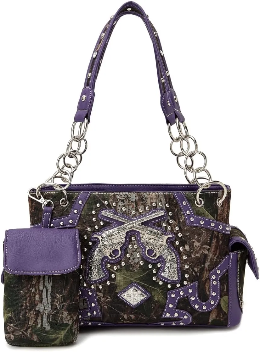 Camouflage Western Style Totes Studded Floral Handbag Tooled Leather Purse Country Women Shoulder Bag Zipper Wallet Set