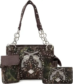 Camouflage Western Style Totes Studded Floral Handbag Tooled Leather Purse Country Women Shoulder Bag Zipper Wallet Set