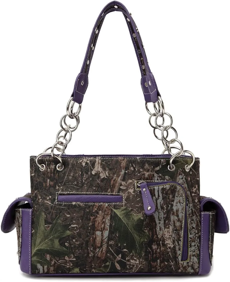 Camouflage Western Style Totes Studded Floral Handbag Tooled Leather Purse Country Women Shoulder Bag Zipper Wallet Set