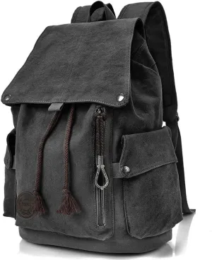 Canvas Backpack Vintage Backpack Black Daypack for Men Women Laptop Travel Rucksack