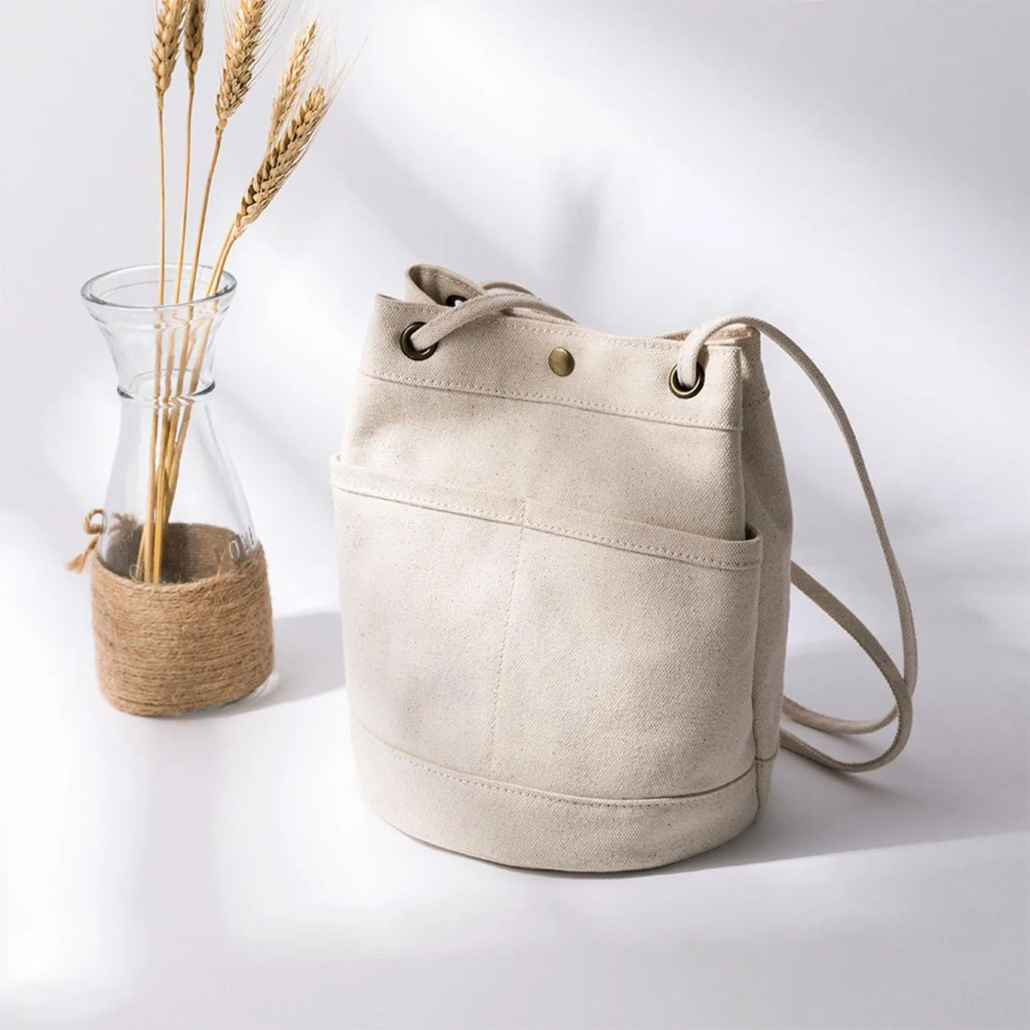 Canvas bag women wild ins fashion one-shoulder art small fresh and simple messenger women's bucket bag