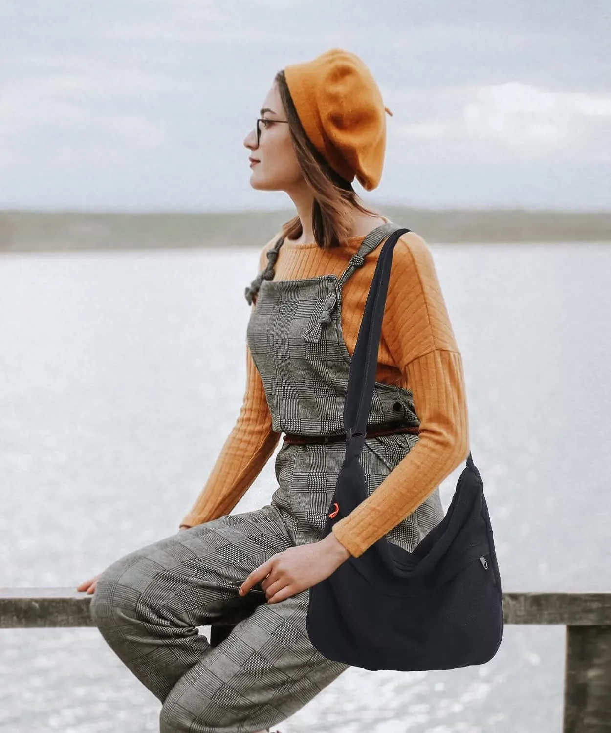 Canvas Crossbody Hobo Bag for Women, Casual Shoulder Messenger Bag with Adjustable Straps