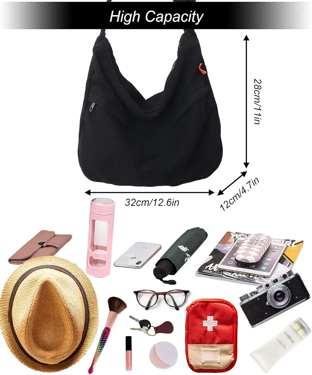 Canvas Crossbody Hobo Bag for Women, Casual Shoulder Messenger Bag with Adjustable Straps