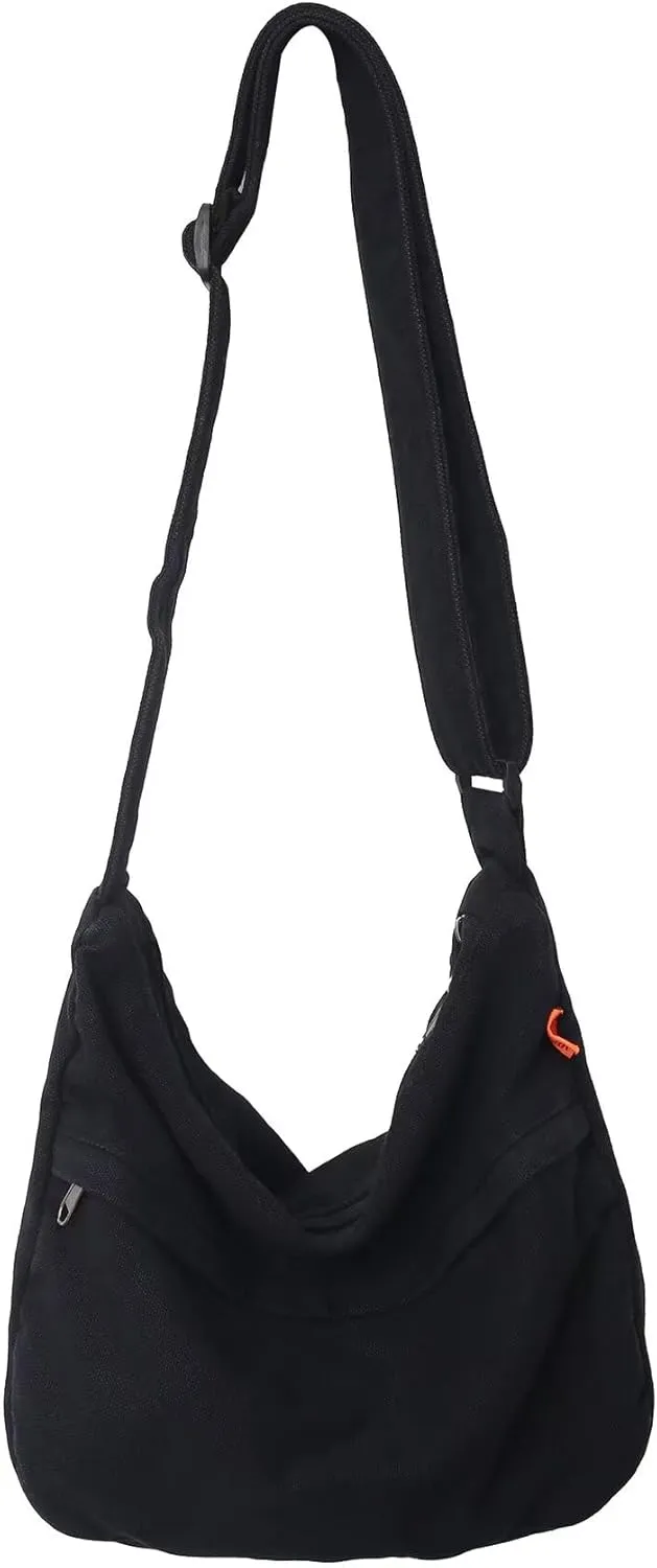 Canvas Crossbody Hobo Bag for Women, Casual Shoulder Messenger Bag with Adjustable Straps