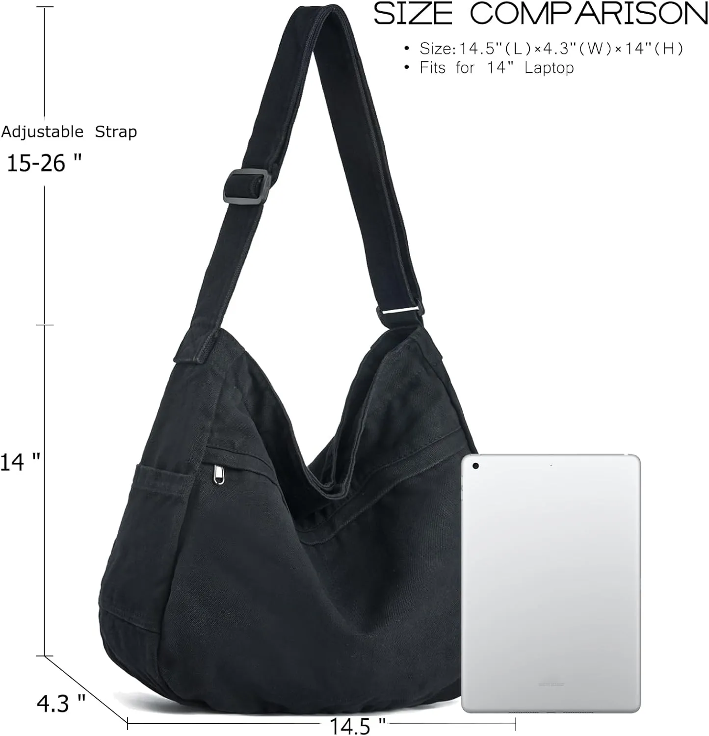 Canvas Hobo Crossbody Shoulder Tote Bag for Women and Men Large Purse Messenger Bag Travel Work Shopping