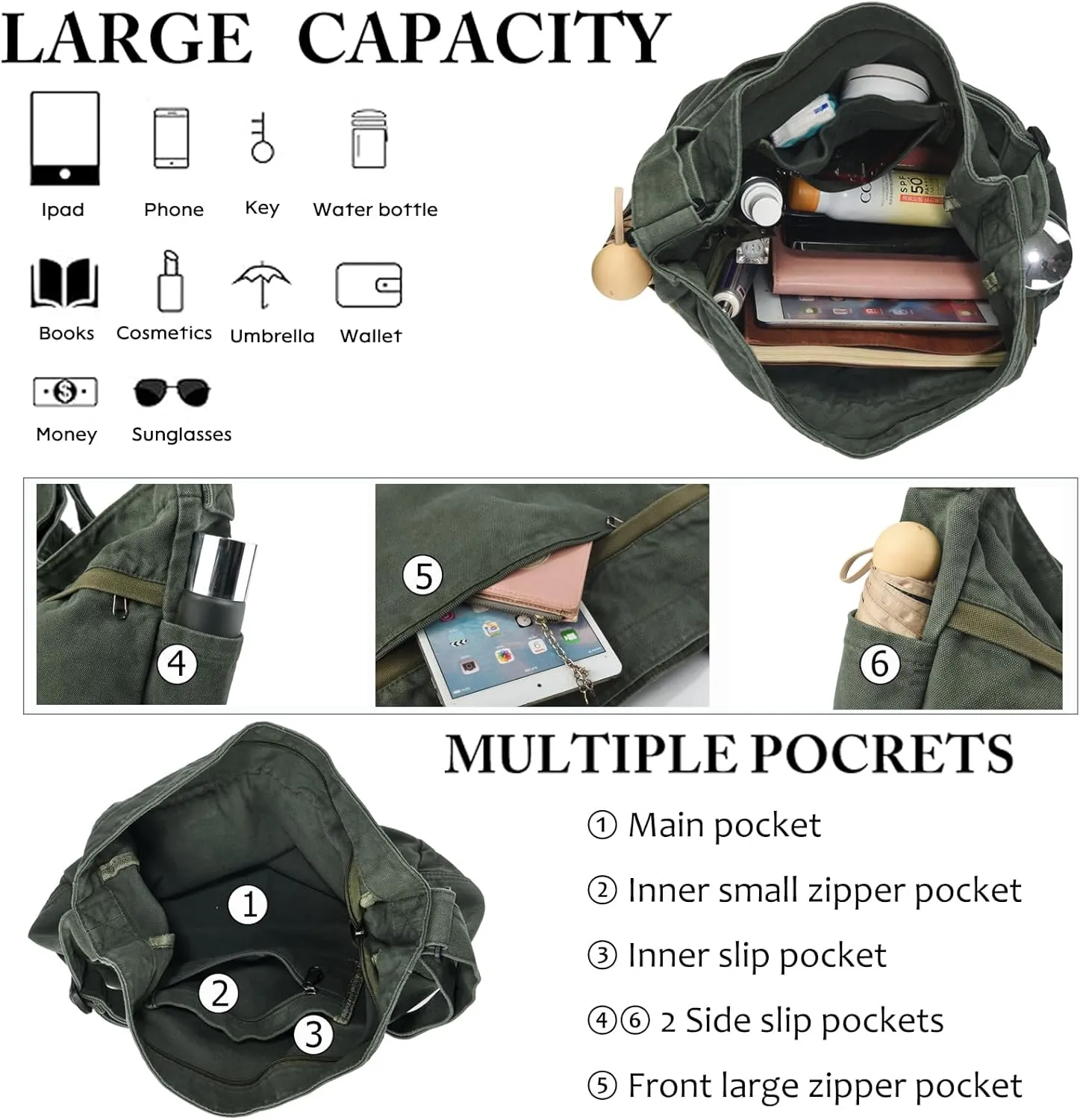 Canvas Hobo Crossbody Shoulder Tote Bag for Women and Men Large Purse Messenger Bag Travel Work Shopping