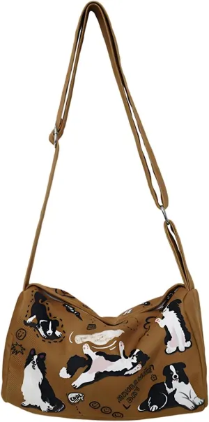 Canvas Messenger Bag Crossbody Shoulder Bag Tote Bag Canvas Bag With Little Dog Pattern