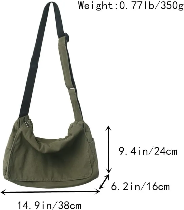 Canvas Messenger Bag for Women Large Shoulder Bag Vintage Crossbody Bag Casual Travel Purse