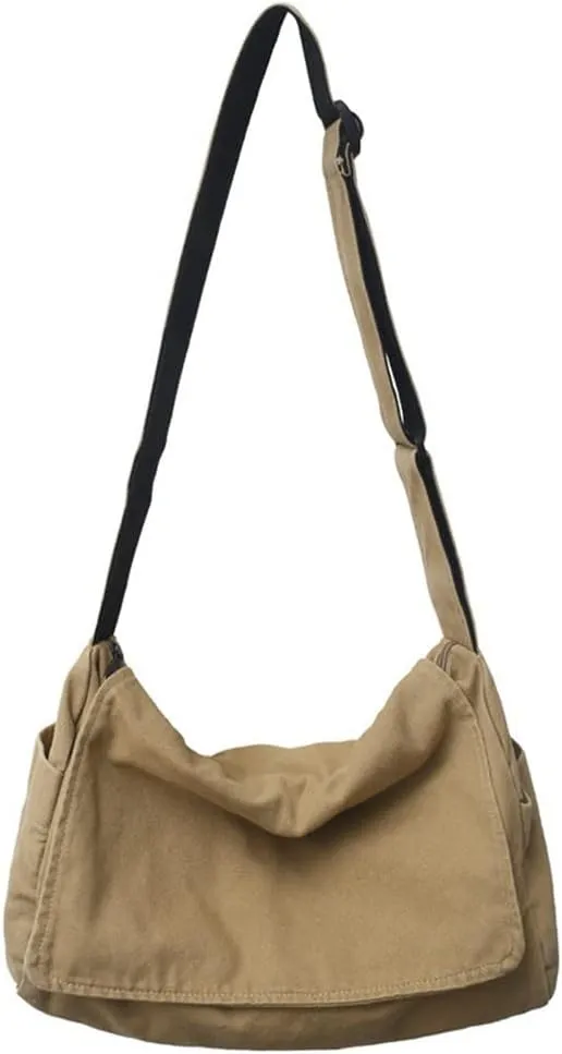 Canvas Messenger Bag for Women Large Shoulder Bag Vintage Crossbody Bag Casual Travel Purse