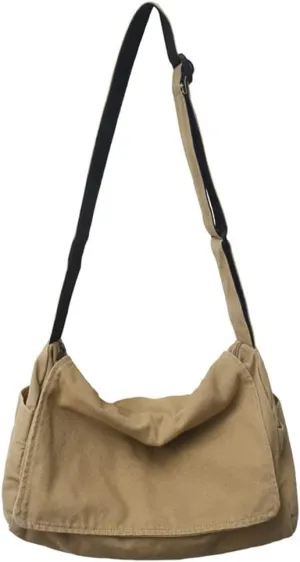 Canvas Messenger Bag for Women Large Shoulder Bag Vintage Crossbody Bag Casual Travel Purse