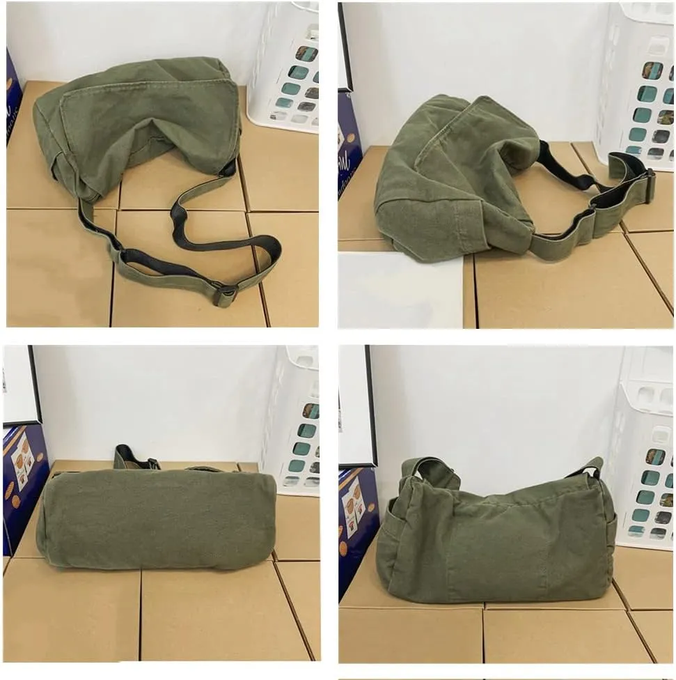 Canvas Messenger Bag for Women Large Shoulder Bag Vintage Crossbody Bag Casual Travel Purse