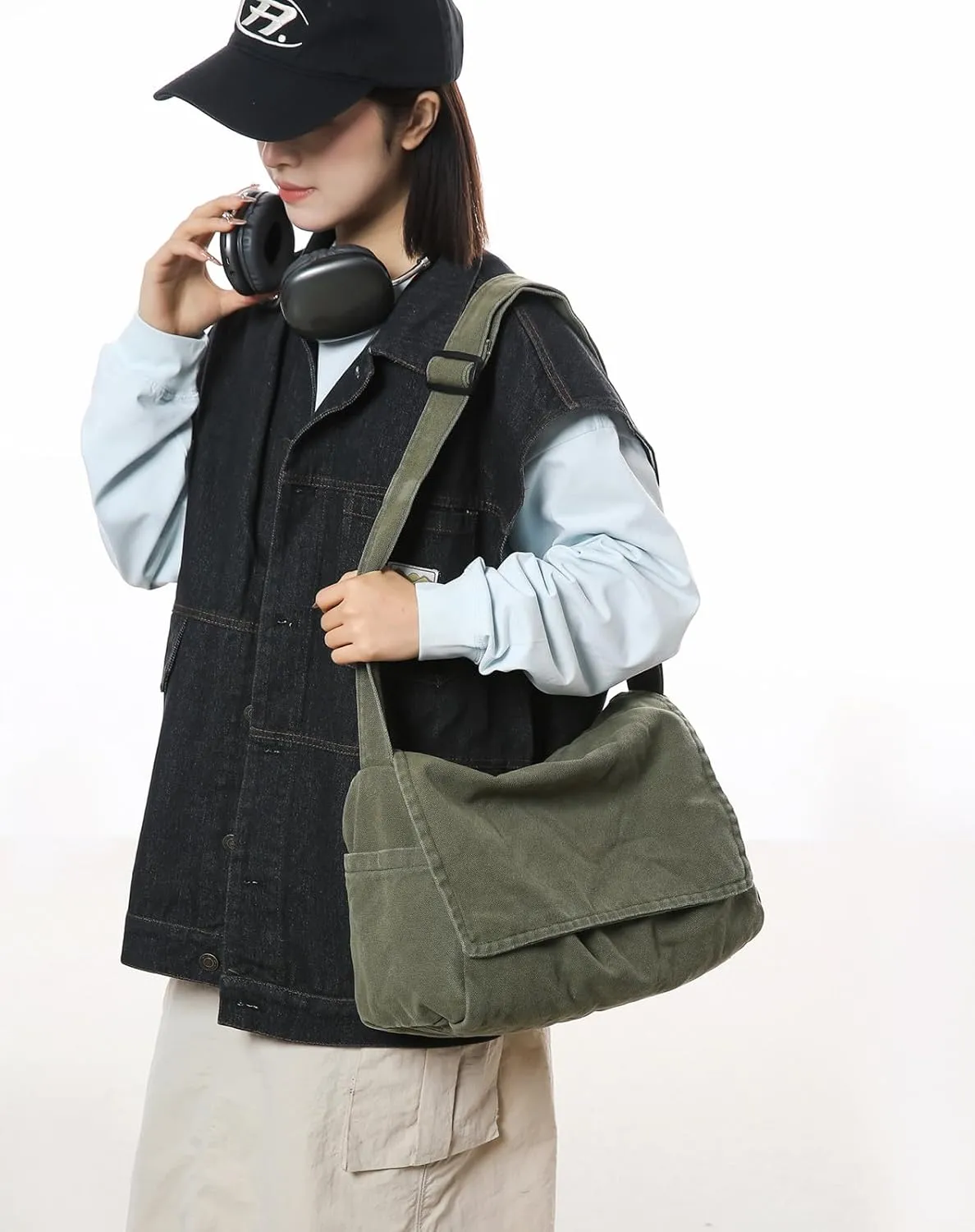 Canvas Messenger Bag for Women Men Vintage Satchel Bag Aesthetic Crossbody Shoulder Bag Casual Sling Bag