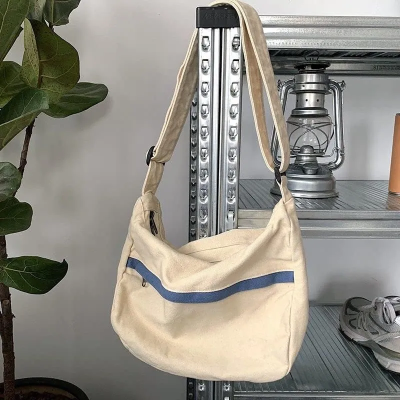 Canvas Messenger Bag Hobo Crossbody Bag for Women Shoulder Tote Handbag Vintage Aesthetic Travel Work