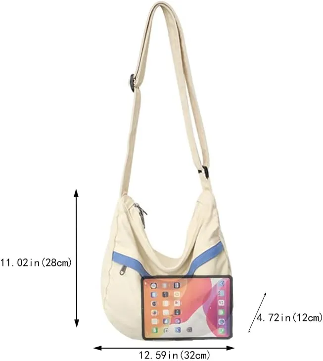 Canvas Messenger Bag Hobo Crossbody Bag for Women Shoulder Tote Handbag Vintage Aesthetic Travel Work