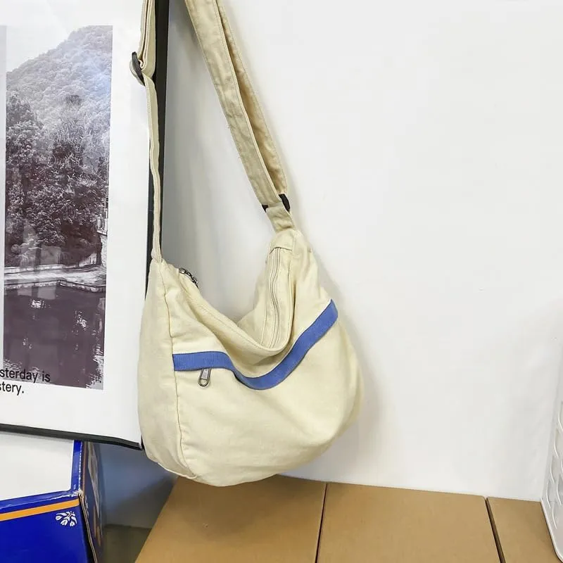 Canvas Messenger Bag Hobo Crossbody Bag for Women Shoulder Tote Handbag Vintage Aesthetic Travel Work