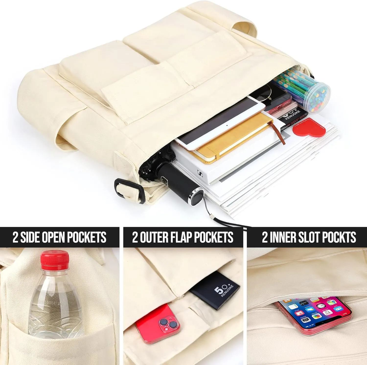 Canvas Messenger Bag Hobo Shoulder Bag Crossbody Bag with Multiple Pockets Large Tote Bag Handbag for Women Men