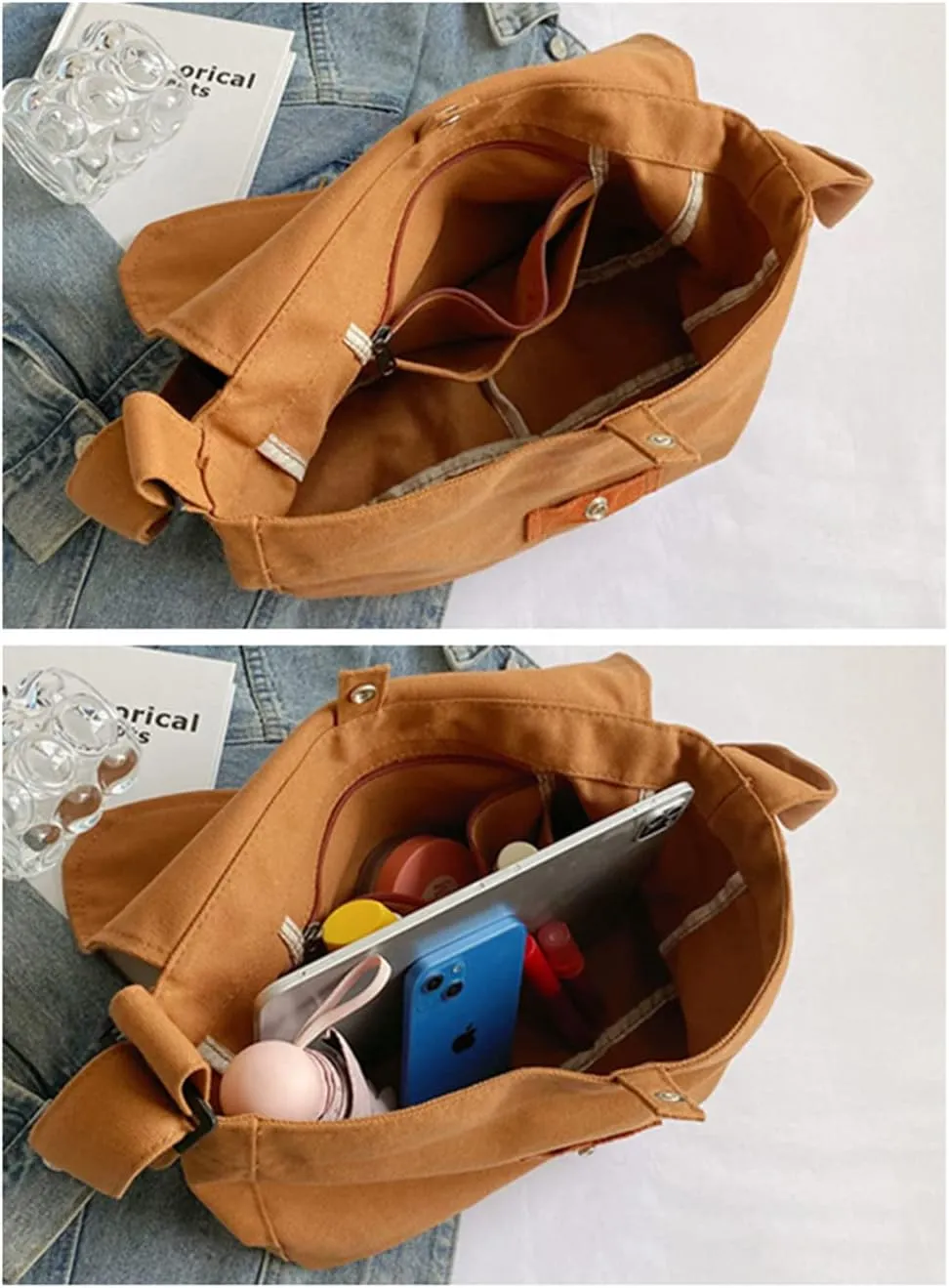 Canvas Messenger Bag Medium Size Hobo Crossbody Bag for Women Trendy Shoulder Bag Casual Travel Beach Bag Daily Work Bag