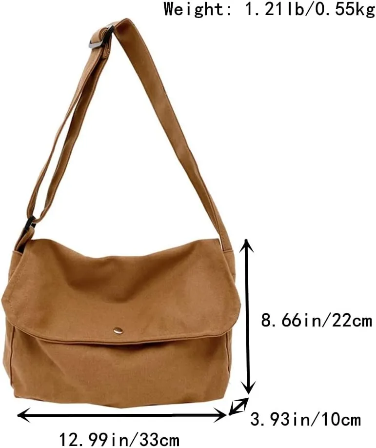 Canvas Messenger Bag Medium Size Hobo Crossbody Bag for Women Trendy Shoulder Bag Casual Travel Beach Bag Daily Work Bag