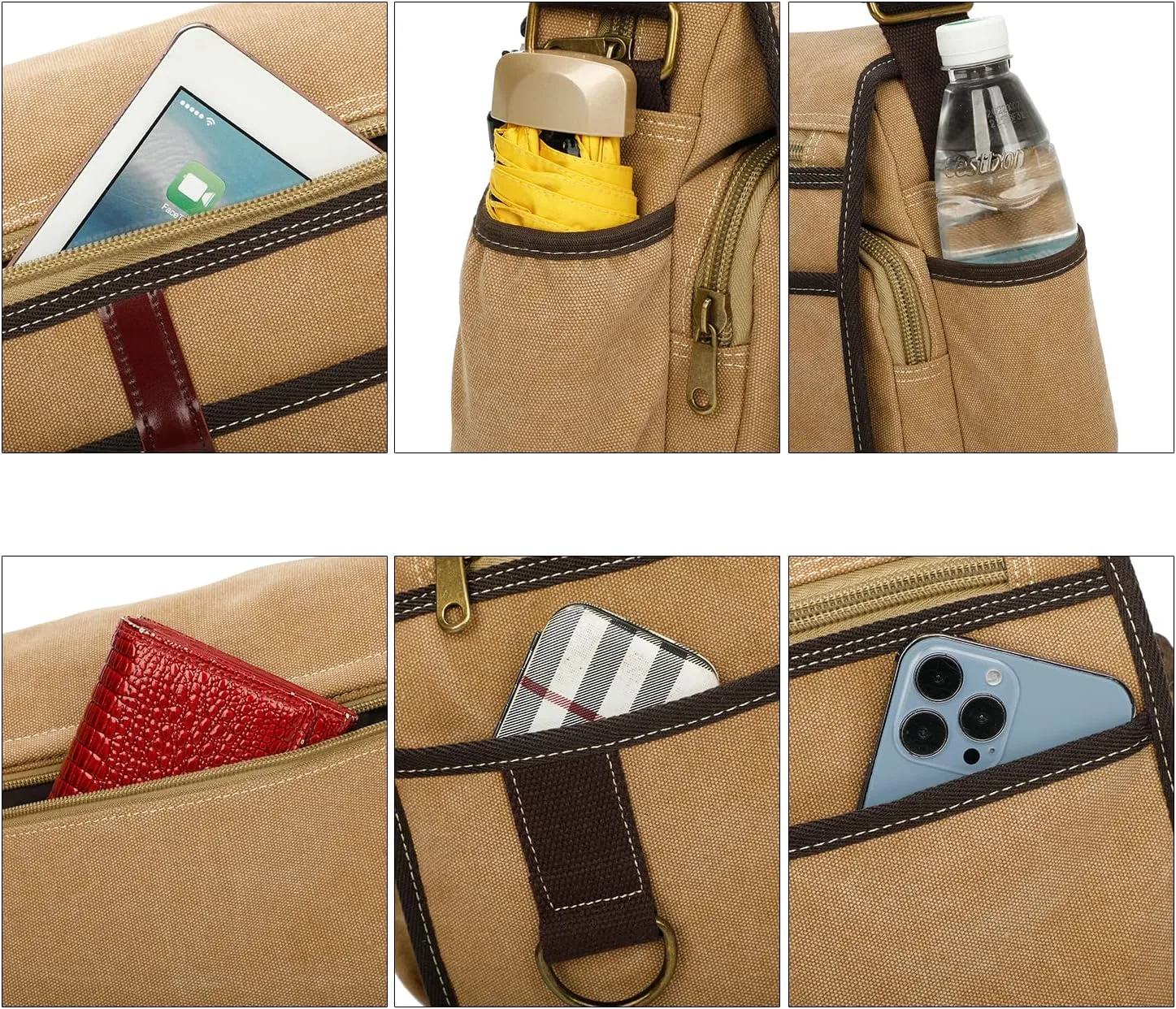 Canvas Messenger Bag Satchel Bag Crossbody Bag Shoulder Bag 14inch With Water Pocket