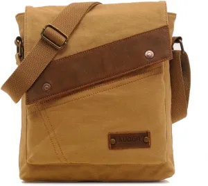 Canvas Messenger Bag, Shoulder Crossbody Purse Pack,Travel Hiking Climbing Cycling Outdoors Portable Daypack (Khaki)