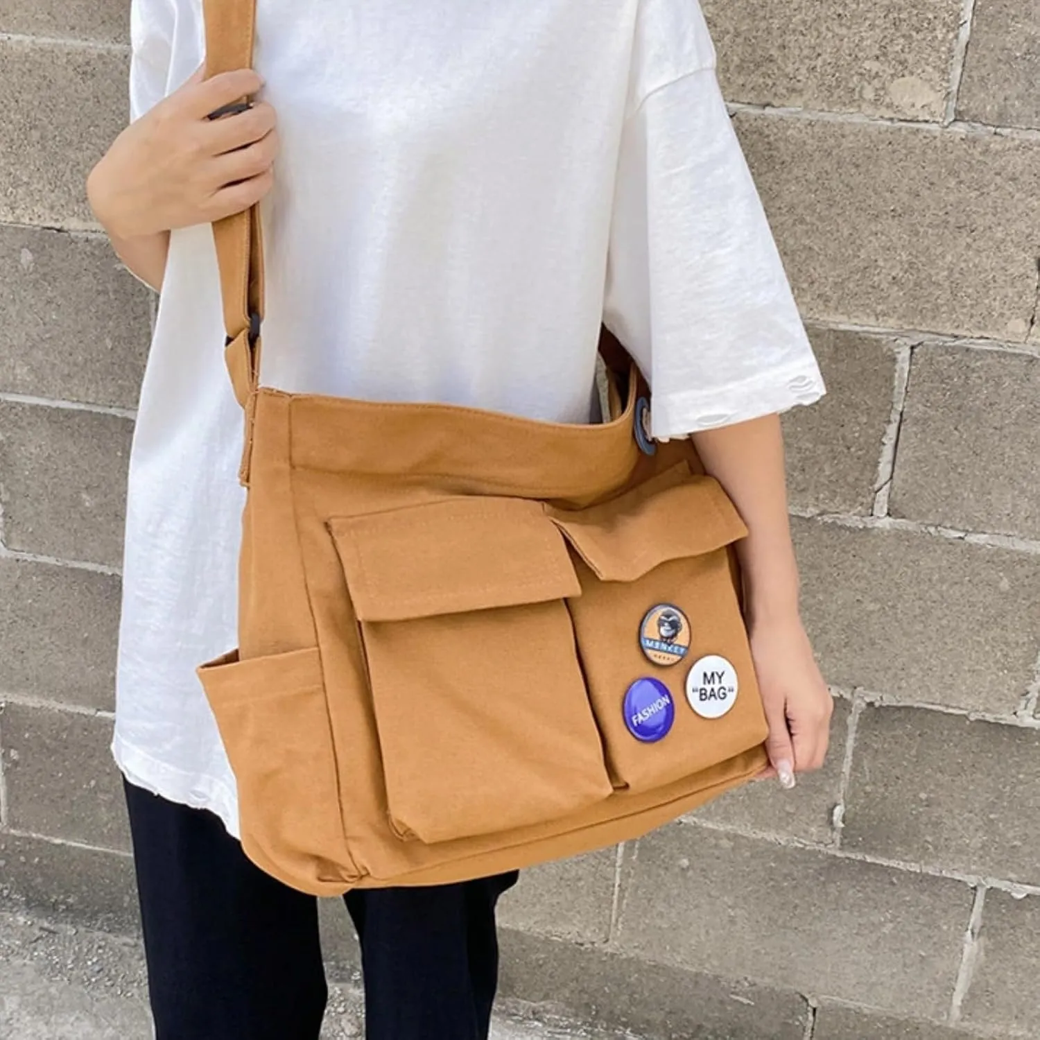 Canvas Messenger bag with Accessories for Women Aesthetic Vintage Crossbody Bag Shoulder Bag Tote Bag