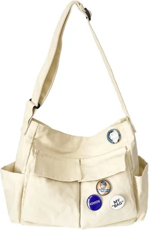 Canvas Messenger bag with Accessories for Women Aesthetic Vintage Crossbody Bag Shoulder Bag Tote Bag