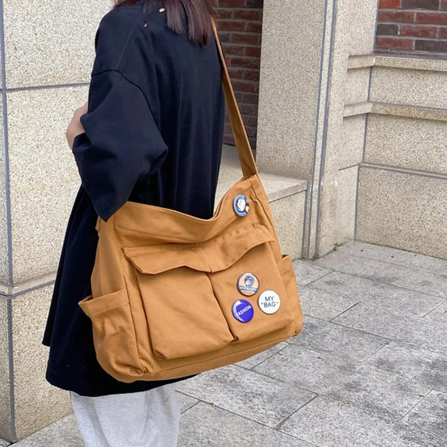 Canvas Messenger bag with Accessories for Women Aesthetic Vintage Crossbody Bag Shoulder Bag Tote Bag