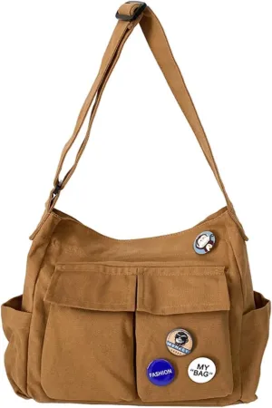 Canvas Messenger bag with Accessories for Women Aesthetic Vintage Crossbody Bag Shoulder Bag Tote Bag