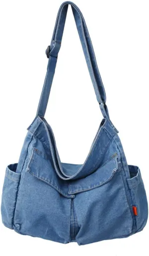 Canvas Shoulder Bag Large Hobo Crossbody Bag with Multiple Pockets Canvas Messenger Tote Bag for Women and Men
