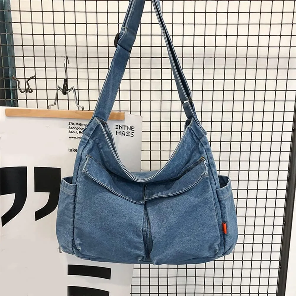 Canvas Shoulder Bag Large Hobo Crossbody Bag with Multiple Pockets Canvas Messenger Tote Bag for Women and Men