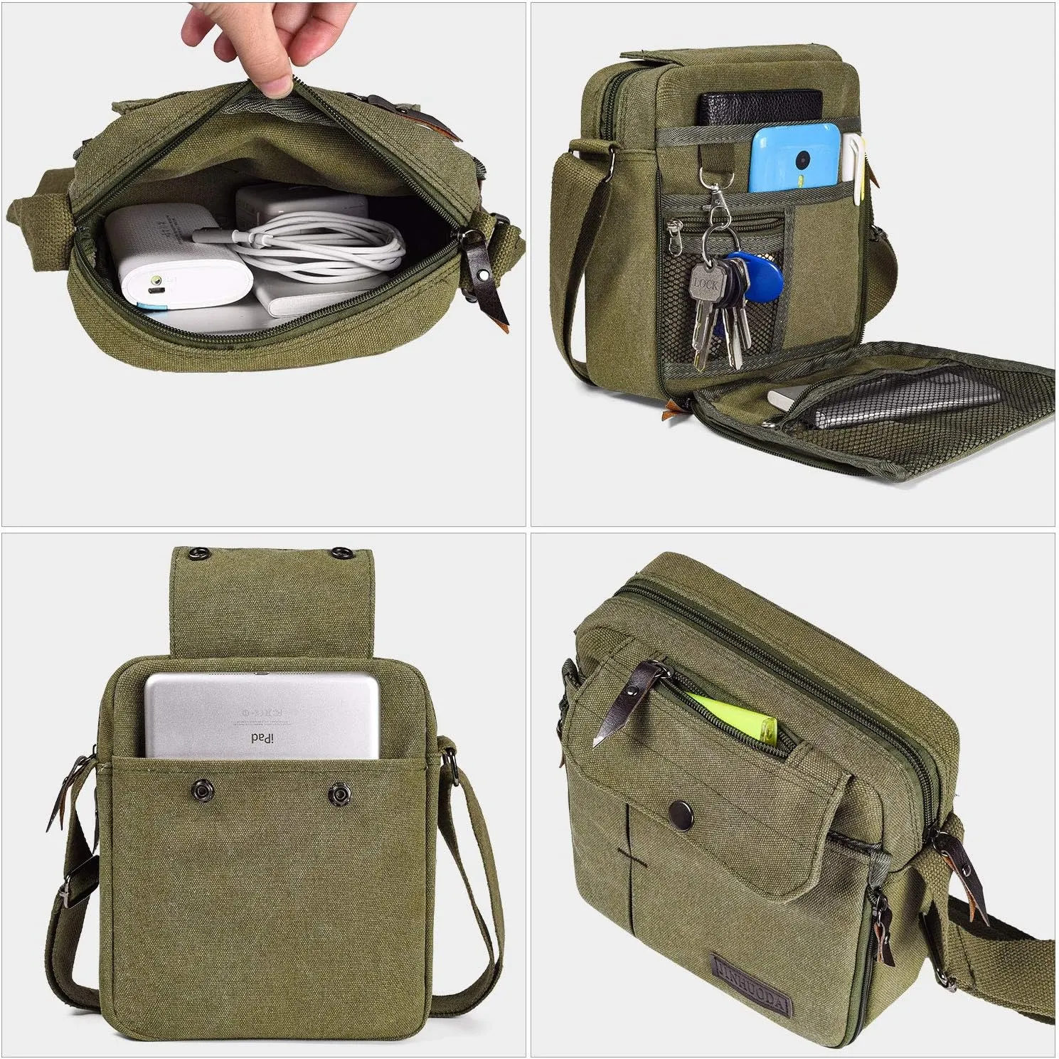 Canvas Small Messenger for Men Women, Mini Crossbody Shoulder Chest Travel Bag, Multi-pocket Purse