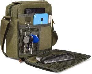 Canvas Small Messenger for Men Women, Mini Crossbody Shoulder Chest Travel Bag, Multi-pocket Purse