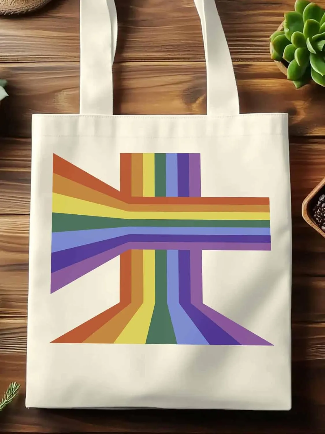 Canvas Tote Bag, Abstract Rainbow Striped Aesthetic Canvas Tote Handbags for Women Shoulder Bag
