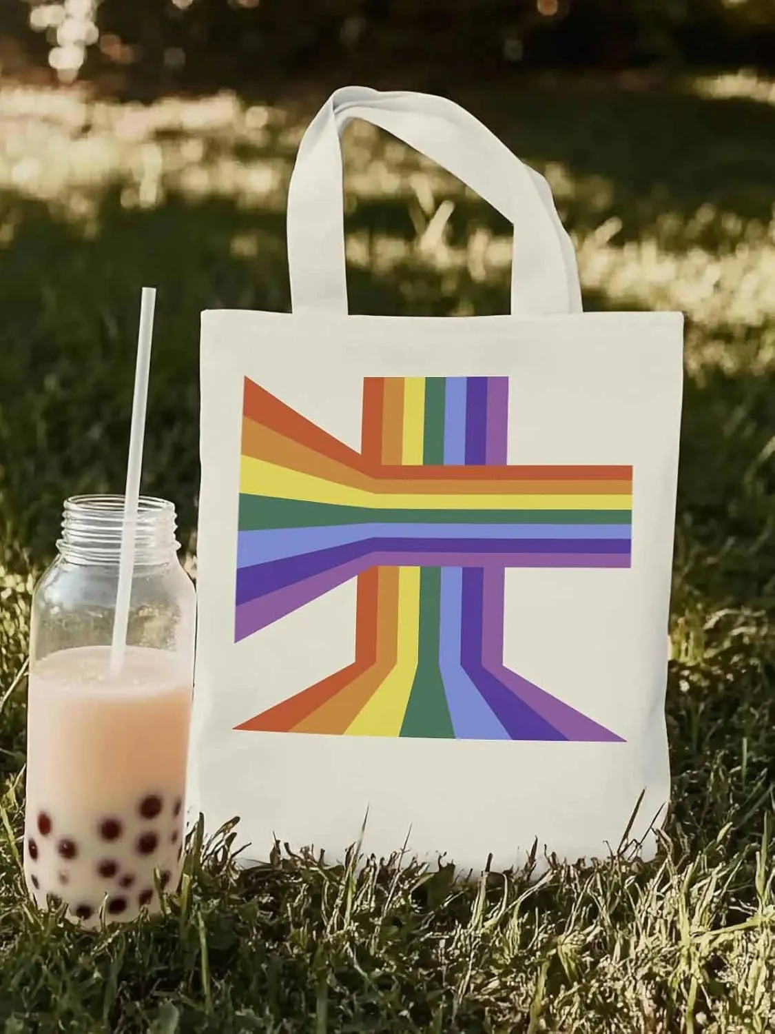 Canvas Tote Bag, Abstract Rainbow Striped Aesthetic Canvas Tote Handbags for Women Shoulder Bag