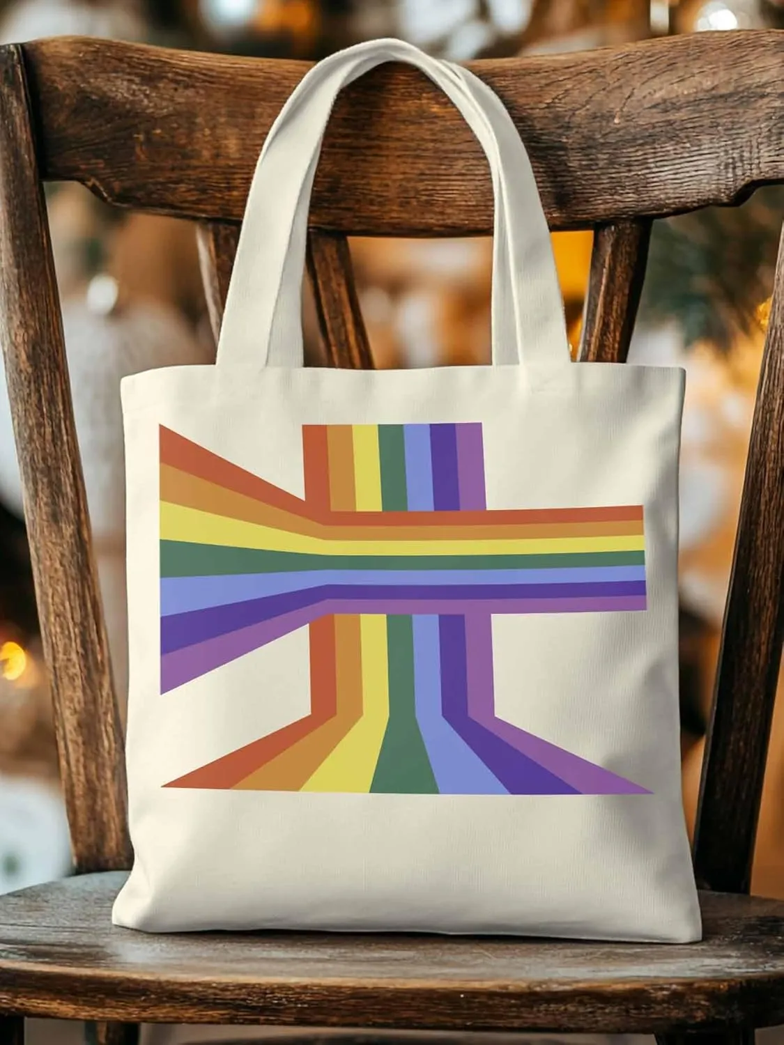 Canvas Tote Bag, Abstract Rainbow Striped Aesthetic Canvas Tote Handbags for Women Shoulder Bag