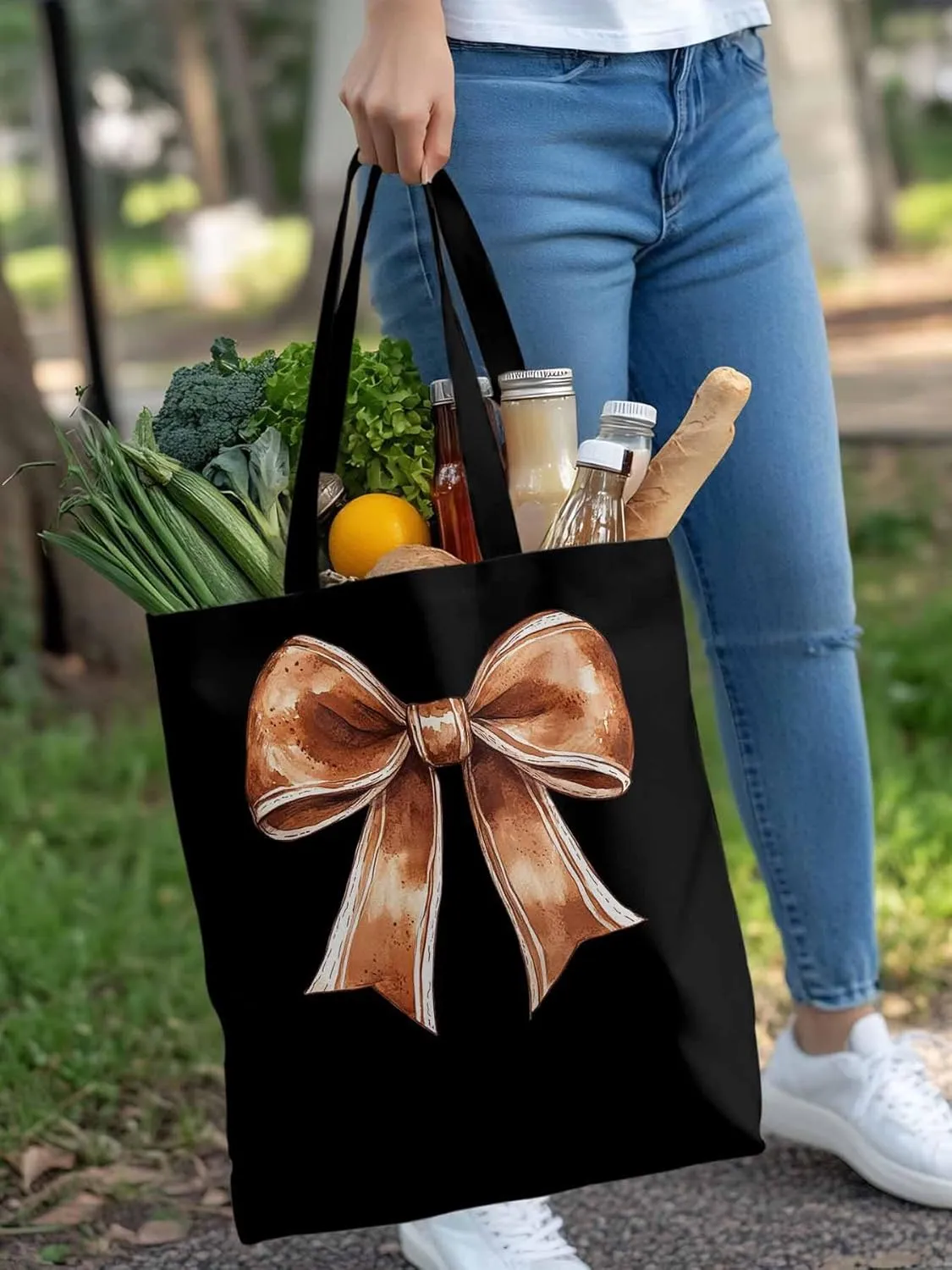 Canvas Tote Bag, American Football Bow Color Aesthetic Canvas Tote Handbags for Women Shoulder Bag