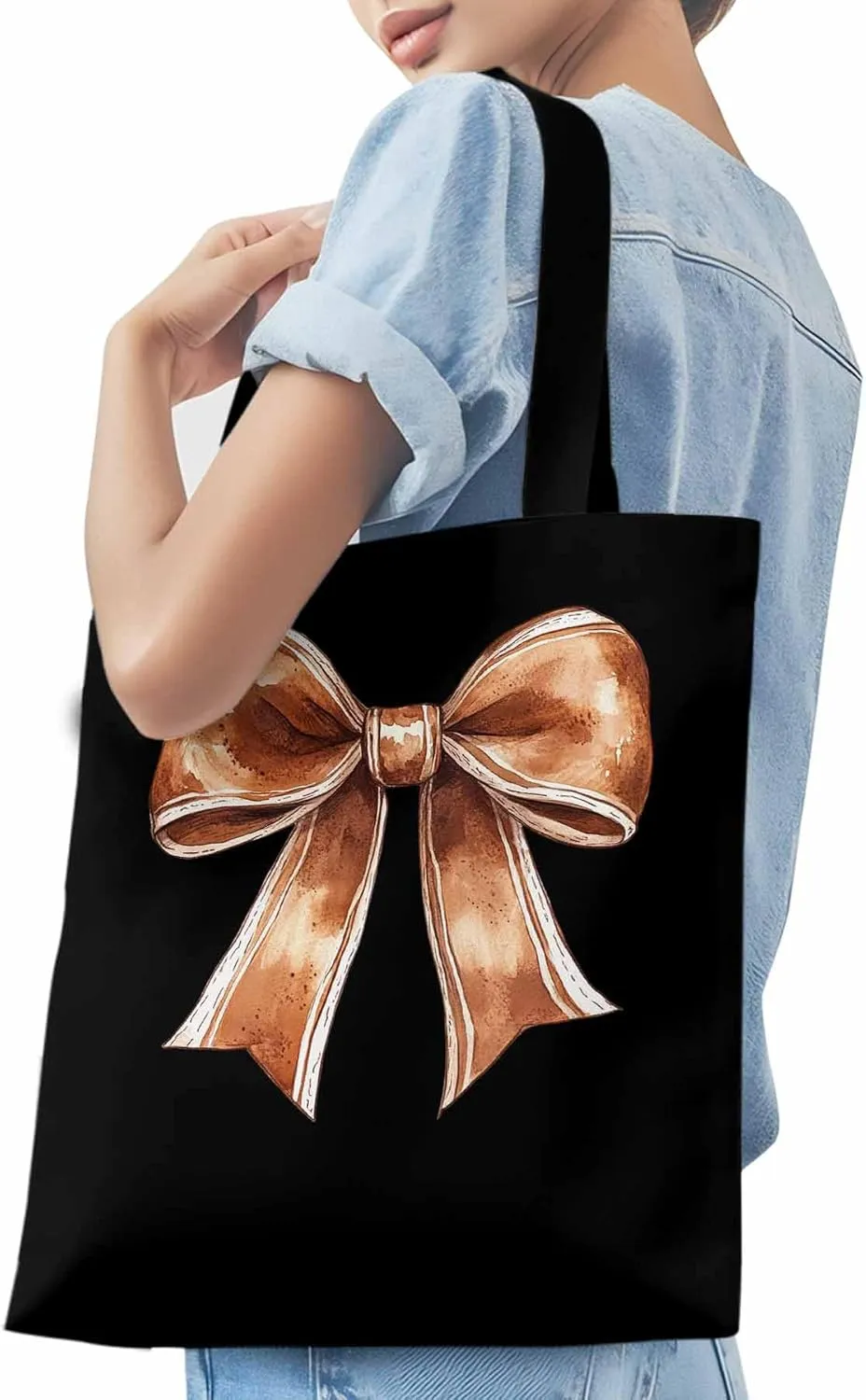Canvas Tote Bag, American Football Bow Color Aesthetic Canvas Tote Handbags for Women Shoulder Bag