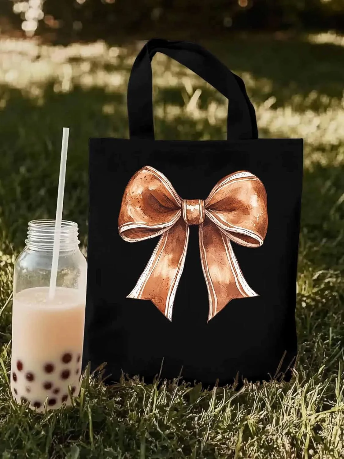 Canvas Tote Bag, American Football Bow Color Aesthetic Canvas Tote Handbags for Women Shoulder Bag
