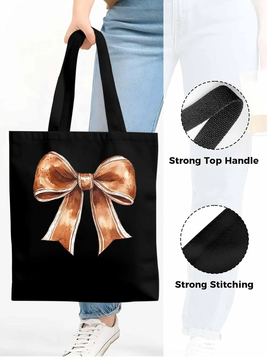 Canvas Tote Bag, American Football Bow Color Aesthetic Canvas Tote Handbags for Women Shoulder Bag