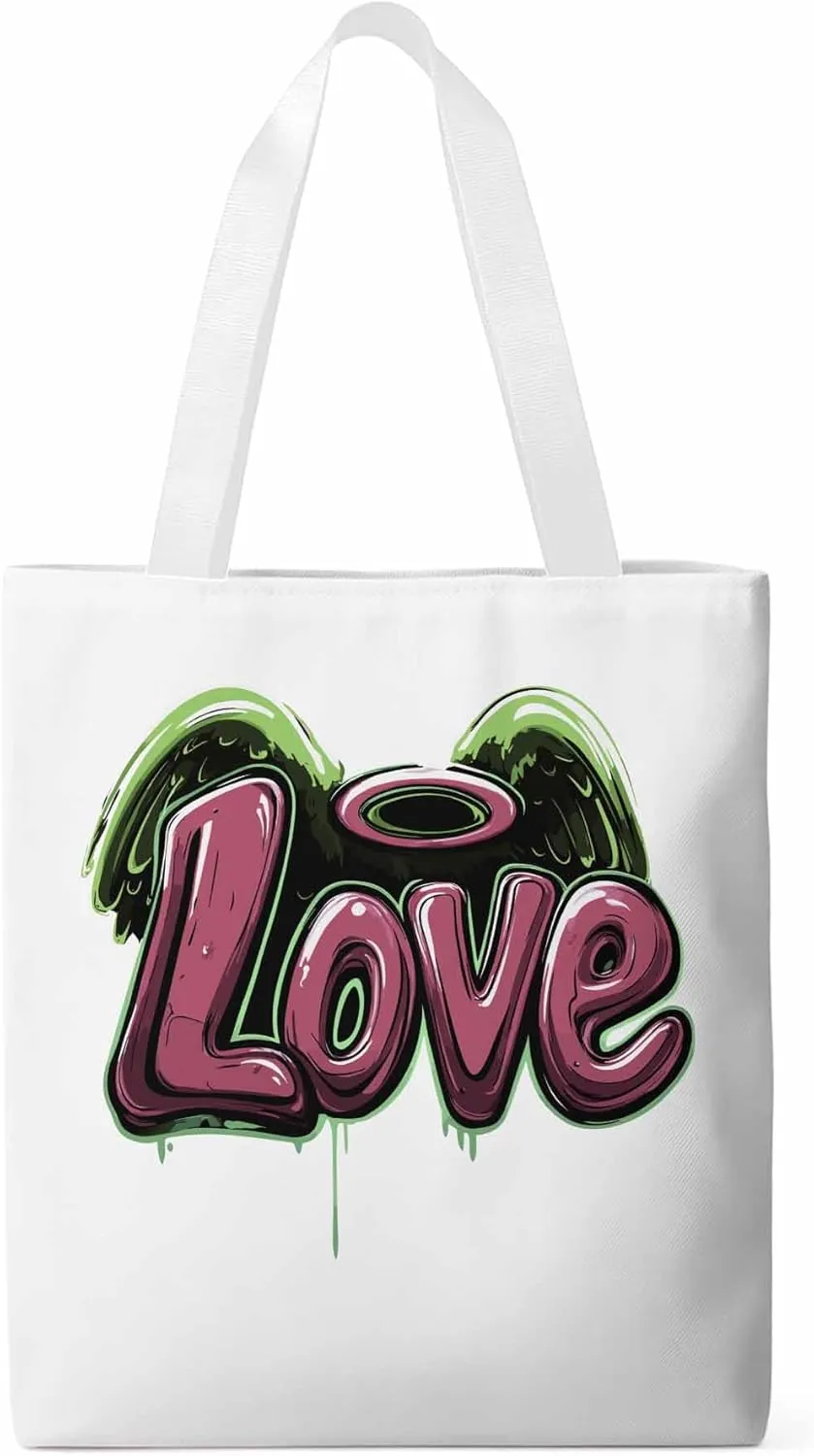 Canvas Tote Bag, Love Graffiti Valentine's Day Aesthetic Canvas Tote Handbags for Women Shoulder Bag
