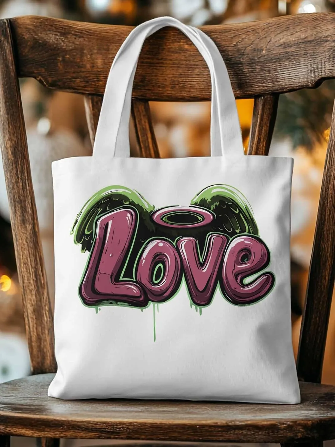Canvas Tote Bag, Love Graffiti Valentine's Day Aesthetic Canvas Tote Handbags for Women Shoulder Bag