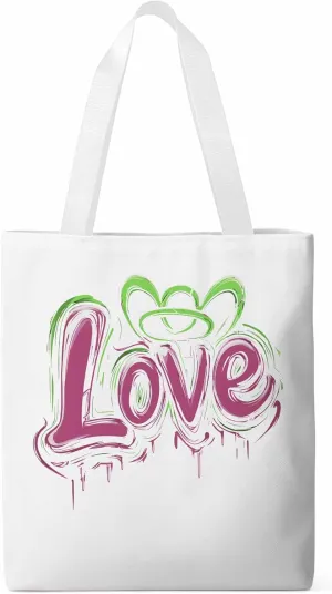 Canvas Tote Bag, Valentine's Day Love Graffiti Aesthetic Canvas Tote Handbags for Women Shoulder Bag