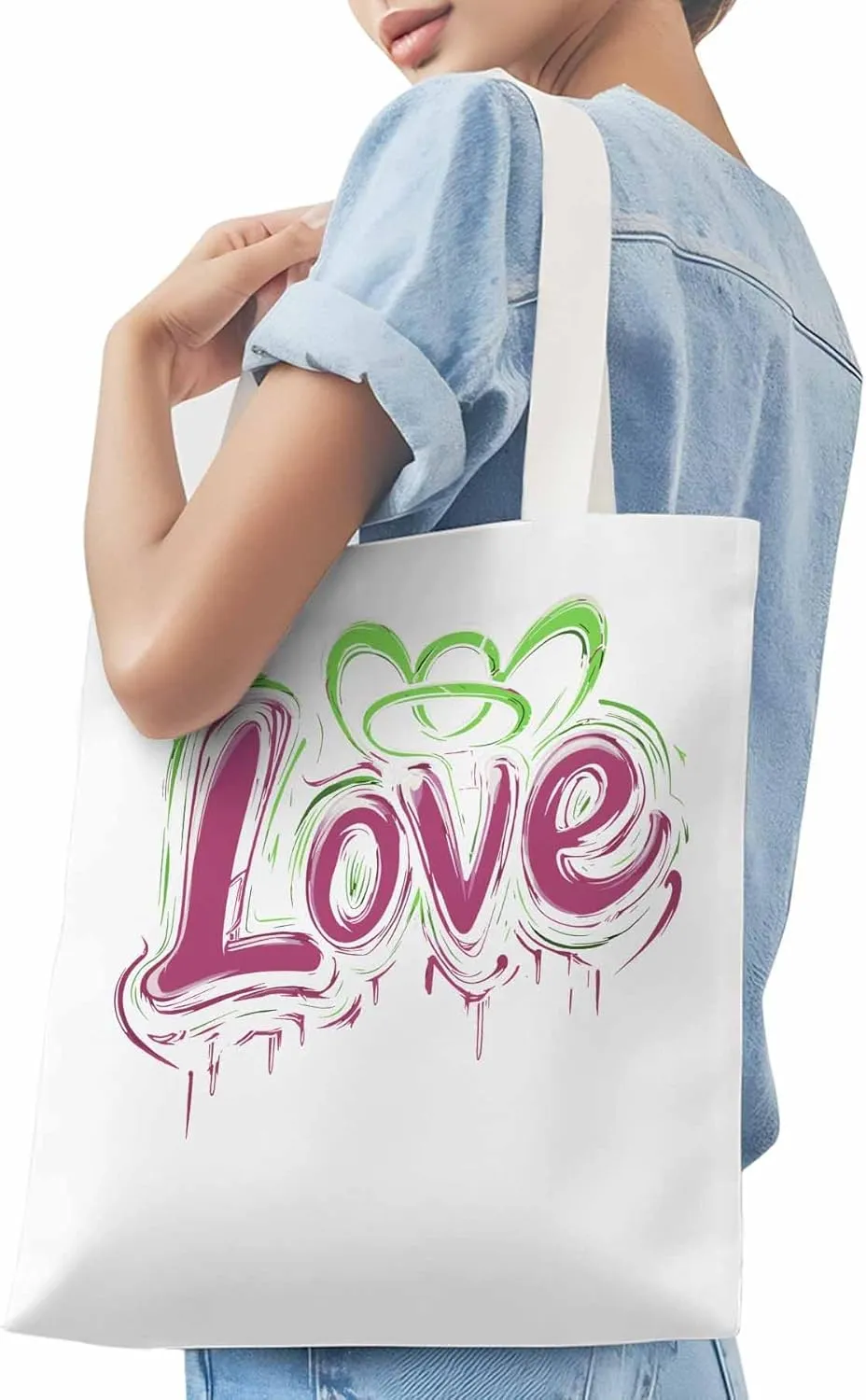 Canvas Tote Bag, Valentine's Day Love Graffiti Aesthetic Canvas Tote Handbags for Women Shoulder Bag