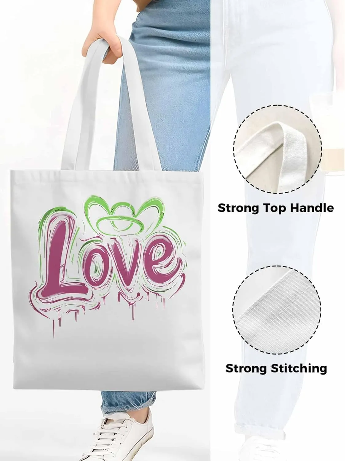Canvas Tote Bag, Valentine's Day Love Graffiti Aesthetic Canvas Tote Handbags for Women Shoulder Bag