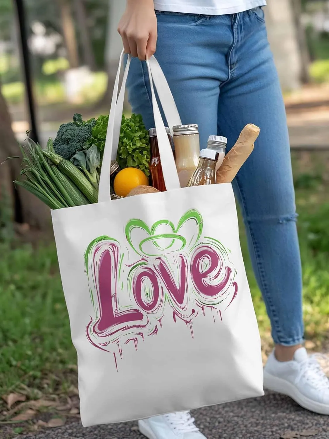 Canvas Tote Bag, Valentine's Day Love Graffiti Aesthetic Canvas Tote Handbags for Women Shoulder Bag