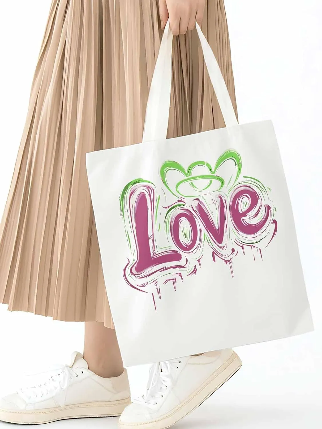 Canvas Tote Bag, Valentine's Day Love Graffiti Aesthetic Canvas Tote Handbags for Women Shoulder Bag